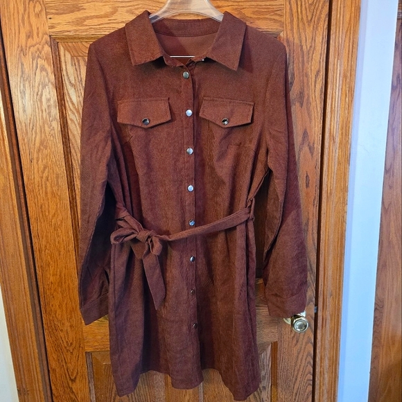 Belted Corduroy Midi Shirt Dress 💲BUNDLE AND SAVE BIG💲 - Picture 3 of 4